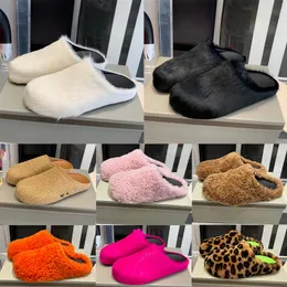 Fussbett Sabot Sandalet Terlik Erkek Kadın Lüks Tasarımcı Kış Slaytları Rafya Plajı Somunlar Uzun Buzağı Saç Deri Shearling Jacquard Mules P1H6#