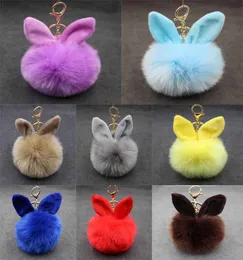 Wholesale Faux Fur Ball Keychain Key Chain For Girls Women Kids Children Design Easter Bunny Ears Furry POMPOM Key Chain DF296