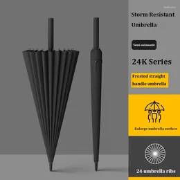 Umbrellas 24 Ribs Long Handle Business Umbrella For Men Integrated Button Automatic Opening Large Wind-Resistant Female Parasol