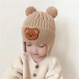 Winter Baby Beanie Cap Cartoon Bear Ear Protection Knitted Hat for Toddler Boys Girls Cute Korean Warm Kids Crochet Hats Gorros GC2379