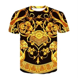 Baroque Shirt New Summer T -Shirt 3D Digital Print T Shirt Men Women Vintage Luxury Royal Floral Print Golden Flower Brand Tshirt 2408