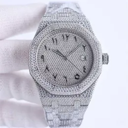 Верхний клон AP Diamonds Watch Pass Test Quartz Движение VVS Iced Out Sapphire Diamond Distamde Watch Automatic Mechanical 41 мм с Diamondstudded Steel 9