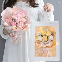 Decorative Flowers Carnation Rose Soap Bouquet Mother Day Gift With Led LIgth Scented Artificial Preserved For Mom Simulation Bag