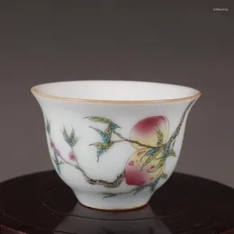 Schmuckbeutel Paketpost Qianlong Pastell Wasserpunkt Pfirsichblüte Kleine chinesische Teetasse Baijiu Keramikdekoration