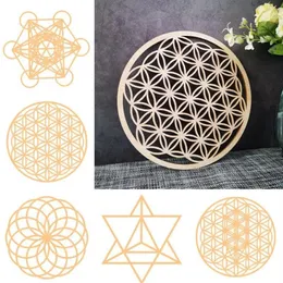 Party Decoration Sacred Geometry Flower of Life Energy Mat Wood Slice Bas Purification Crystals Healing Disc as for Home Wall Dec162d