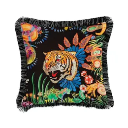 Almofada de luxo veludo borla cabeça tigre impressão travesseiro sala estar sofá luz moderna alta qualidade villa modelo quarto capa almofada pelúcia