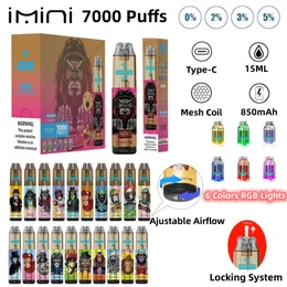 IMINI EU USA ELEKTRONISKA CIGARETTE DISPOBLE VAPE PEN E-CIG MESH COIL 7000 PUFFS Vapor 15 ml 20 Flavors Device Förångare SPANSKA POSITY I VAPE POD KIT ATOMIZER PODS