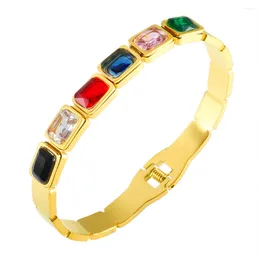 Bangle Jinhui Bling Colorido Quadrado Cristal Bangles Pulseiras Luxo Aço Inoxidável Primavera À Prova D 'Água Para Mulheres Moda Jóias