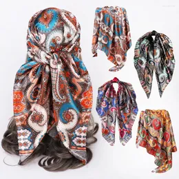 Scarves Arab Bandana Women Square Scarf Muslim Retro Print Headband Islamic Large Shawl Satin Turban