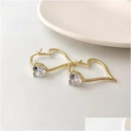 Hoop & Huggie Orgin Summer Exquisite Hollow Out Love Heart Hoop Earings For Women Minimalist Gold Rhinestone Party Gifts Jewelry Whole Dhmpu