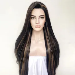 Destaque sedoso em linha reta cabelo sintético rendas fronts perucas para preto feminino sem cola fácil instalar 13x4 transparente rendas frentes perucas