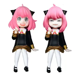 Mascot Costumes 18cm Anime Figure Spyfamily Anya Forger Small Bean Mind Reading Uniforms Sit Cute Model Doll Toy Gift Collect Pvc Material