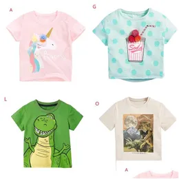 T-shirts 2021 sommar baby barnkläder t-shirt 100% bomull kort ärm dinosaurie tryck blommor tjej pojke topp baby, barn moderskap baby dhw2s