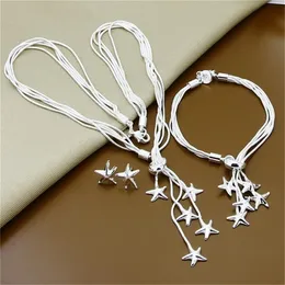 Wedding Jewelry Sets ThreePiece Set 925 Sterling Silver Small Star Necklace Bracelet Earrings For Women Party Gift 231012