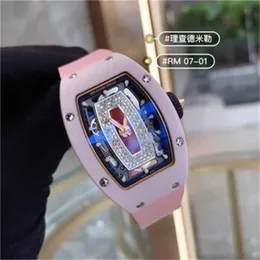 Richarmill Watch الساعات الميكانيكية الأوتوماتيكية Wristwatch Swiss Seires Series RM07-01 Powder Ceramic Red Lip Titanium Machine