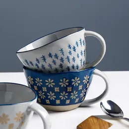 Muggar japanska vintage keramiska mugg handgrip kopp för frukost mjölk havregryn kaffeveambeständig kontor hem dryckware verktyg 231013