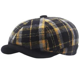 Berets HT3971 Berets Autumn Winter Hats For Men Women Vintage Plaid Octagonal Sboy Cap Retro Artist Painter Wool Beret Hat Beret Cap 231013