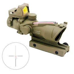 Taktisches ACOG Fiber Sight Rot beleuchtetes 4x32 Zielfernrohr Echtfaseroptik mit RMR Red Dot Weaver Mount Jagd Airsoft Monokularteleskop