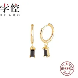 후프 Huggie Boako Earrings Hoops Kolczyki Damskie 925 스털링 실버 직사각형 블랙 다이아몬드 미니 펜디스 보석 Brincos341n