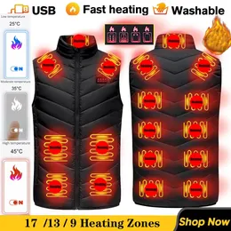 Men's Vests 1713 Places Heated Vest Men Women Usb Jacket Heating Thermal Clothing Hunting Winter BlackS6XL 231012