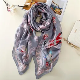 luxury- Scarf Classical Skull Pattern Scarf 110g Oversized 180 90CM New Silk Satin Women Bandanas Girls Beach Sunblock Scarves A18269x