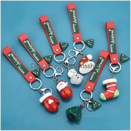 Schlüsselanhänger Mode Frohe Weihnachten Schlüsselanhänger Cartoon Baum Weihnachtsmütze Socken Schlüsselanhänger Halter Tasche Hängen Schmuck Wille und Schmuck DHRP2