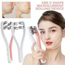 Massageador facial EMS Rolo de levantamento facial RF Dispositivo de beleza para os olhos Remover rugas Anti-rugas Apertando a pele Instrumento de levantamento em forma de V E5C3 231012