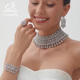 Hochzeit Schmuck Sets Luxus Set Für Frauen Zirkon Kristall Halskette Ohrring Armband Ring Party Zubehör African Dubai Braut Geschenk 231012