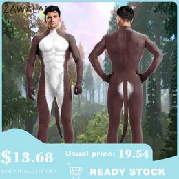 Tema Kostüm Zawaland Cadılar Bayramı Gelin Unisex Petsuit Seksi Bodysuit Cosplay Wolf Sulma Tail Moda İnce Açık Krotk Fermuar Catsuits T231013