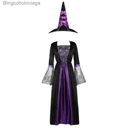 Tema traje bruxa vem para mulheres longo feiticeira vestido clássico halloween comel231013