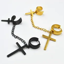 Studörhängen Lot50pcs Hoop Circle Cross Chain Men/Women Ear Studs/Earring All rostfritt stål Inget hålklipp på ringpunkemo