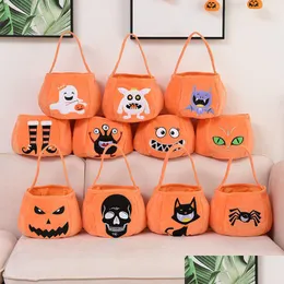 Andere festliche Partyzubehör-Halloween-Kürbis-Süßigkeitstaschen für Kinder Süßes oder Saures Polyester-Eimer Kinderkostüm-Partygeschenke Su Dhdrq