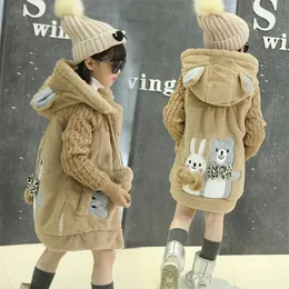 Jackets OLEKID 2023 Autumn Winter Cartoon Rabbit Girls Parka Thick Warm Hooded Girl Jacket Outerwear 514 Years Kids Teenage Coat 231013