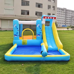 Inflatable Waterslide Shark Bounce House with Slide for Wet and Dry Playground Sets for Backyards Water Gun Splash Pool Kids Water Shark Slide Pool for Children Toys