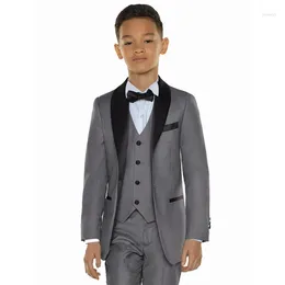 Men's Suits 2023 Arrival Groom Boy Grey/White Handsome Cute Kids Wedding Party Tuxedos 3 Piece (Jacket Pants Vest Tie )