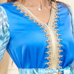 Ropa étnica Dubai Vestido Abaya para fiesta Muslin con cuello en V Kaftan Eid Mubarak Largo Turquía Musulmán Marroquí Caftan Moda Noche