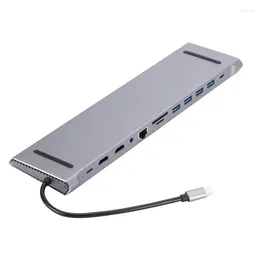 Adaptador tipo C para laptop 12 em 1, acessórios para computador, estação de encaixe, expansor de porta HD e transferência de dados USB a 5,0 Gbps para