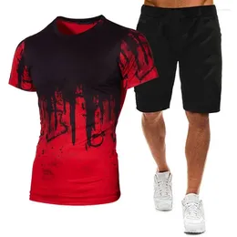 Chándales para hombres Moda Traje deportivo de verano Camiseta impresa personalizada Pantalones cortos de cinco puntos Pantalones cortos cómodos de manga corta 4 colores