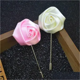 Decorative Flowers Wreaths 50Pcs/Lot Man Groom Boutonniere Silk Satin Rose Flower Men Buttonhole Party Prom Suit Cor Pin Drop Delivery Dhulg