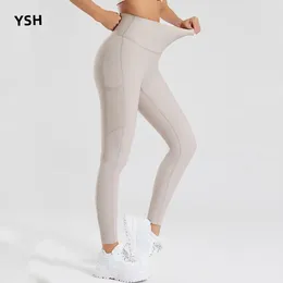 Active Pants Yushuhua Tight High midja Yoga Elastic Threaded Contract Abdomen Fitness Legings Gym Women Sports Running