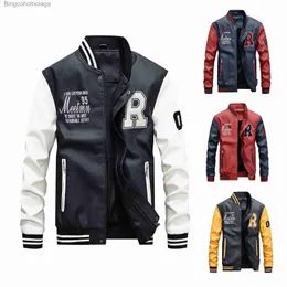 Coletes masculinos homens bordados jaquetas de beisebol pu casacos de couro motocicleta slim fit faculdade velo piloto jaquetas de couro l231014