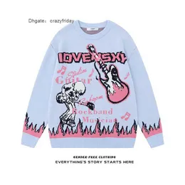 Jayihome China-Chic Flame Guitar Jacquard Autumn Winter Sweater Women's Loose Hip Hop Hiphop Warm Knit