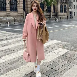 Women's Wool Blends Simple Solid Coat 5 Colors Korean Style Loose Autumn Winter Chic Streetwear S4XL Double Breasted Girls Cloth 231013