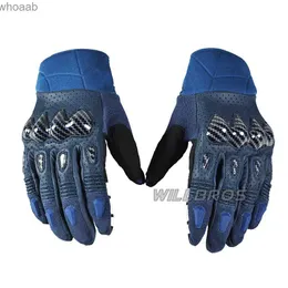 Five Fingers Gloves Delicate Fox Bomber Gloves Motorcycle Leather Downhill MTB Bike Off-road Guantes Motocross Enduro Riding Navy Blue Luvas Mens YQ231014