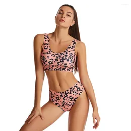 Kvinnors badkläder baddräkt stil bikini hög midja leopard mönster sömmar damer delade utrikeshandel