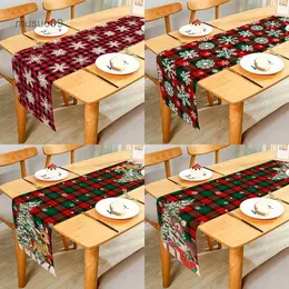 Decorazioni natalizie Buon Natale Fiocchi di neve Nani Renne Runner da tavolo a quadri con bufalo rosso per tavolo da pranzo domestico Decorazioni per feste multiple SL23/10/14