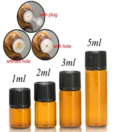 100PCSLOT 1ML 2ML 3ML 5MLアンバーガラスボトルプラスチック蓋付きインサートエッセンシャルオイルガラスバイアル香水サンプルテストボトル1162656