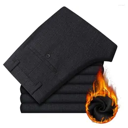 Pantalones de hombre de invierno cálidos y gruesos informales de negocios estilo clásico sueltos rectos pantalones de lana negros marca masculina