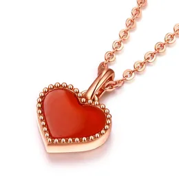 Ожерелье с подвеской «Сладкое сердце» Дизайнерские ювелирные изделия ожерелья «Любовь» Четырехлистный клевер Стерлинговое серебро Розовое золото Красное ожерелье в форме сердца Подарок на женскую свадьбу -A