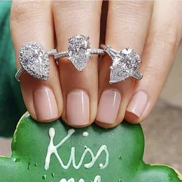 Prawdziwy 925 srebro srebro stworzone moissanite kroplowe pierścienie dla kobiet wieczne zaręczyny w kształcie gruszki w kształcie diamentowej biżuterii z palcem serdecznym284c